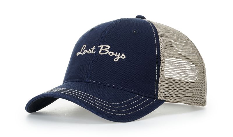 Richardson 111 garment-washed trucker cap, front view with embroidery placement