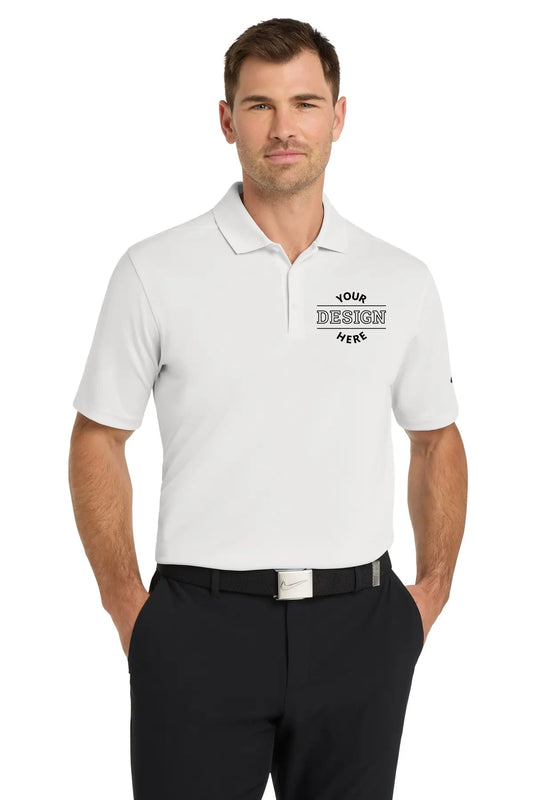 White Nike Dri-Fir polo shirt with company logo
